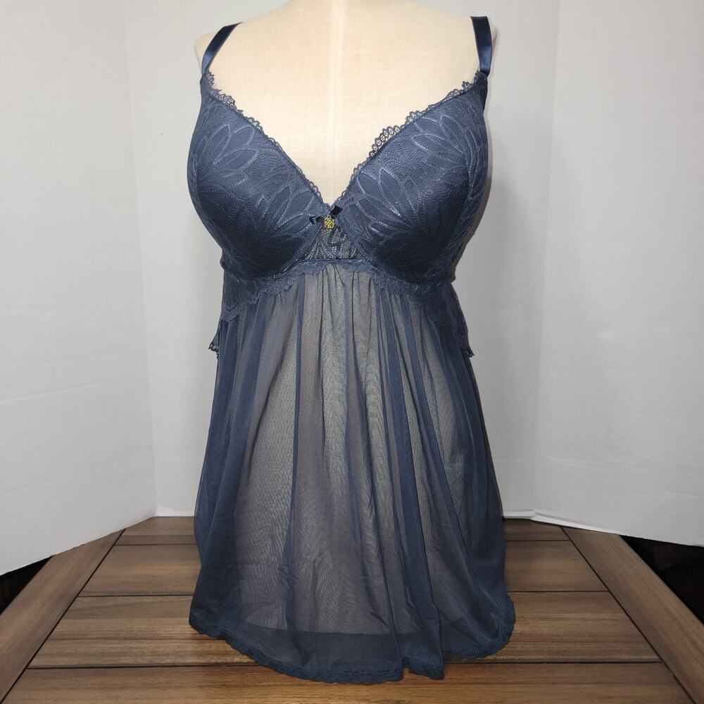 Daisy Fuentes Dark Navy Lace Sheer Babydoll Lingerie - Size 2X
